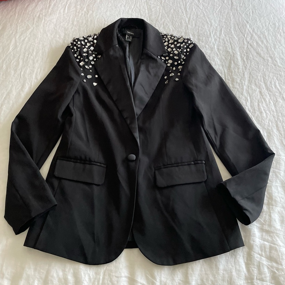 Forever 21 Faux Gem Shoulder Blazer